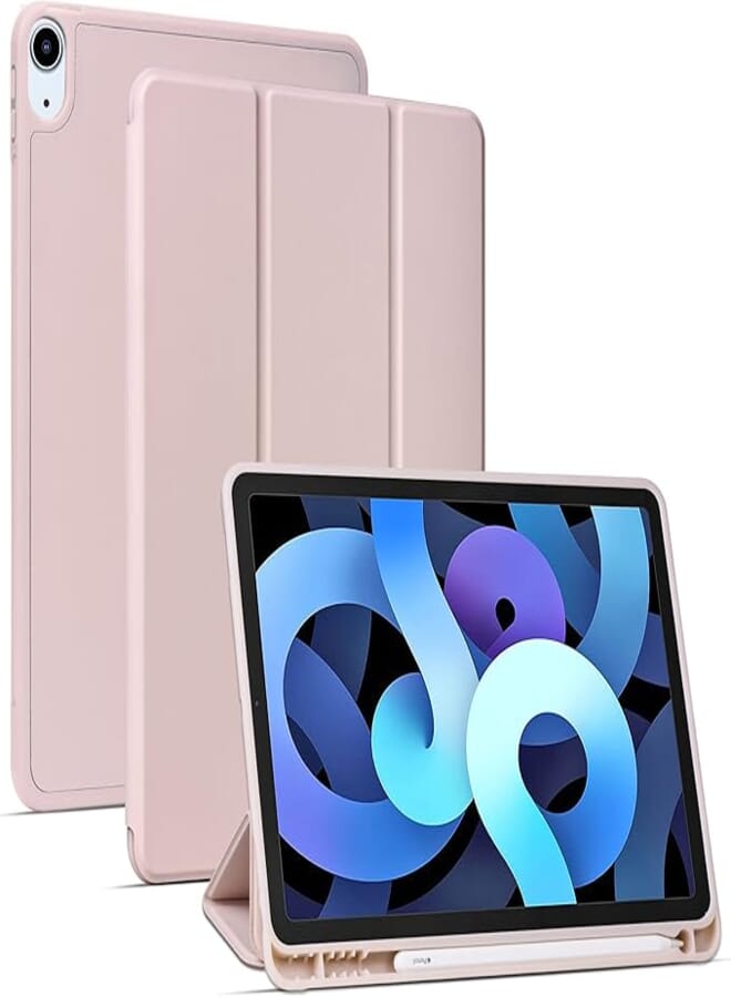 Arae for iPad Air 4 Generation 10.9 Case (2020) Auto Wake/Sleep Feature Standing Cover, Rosegold